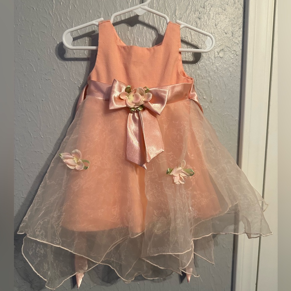 Peach Floral Kids Formal Dress